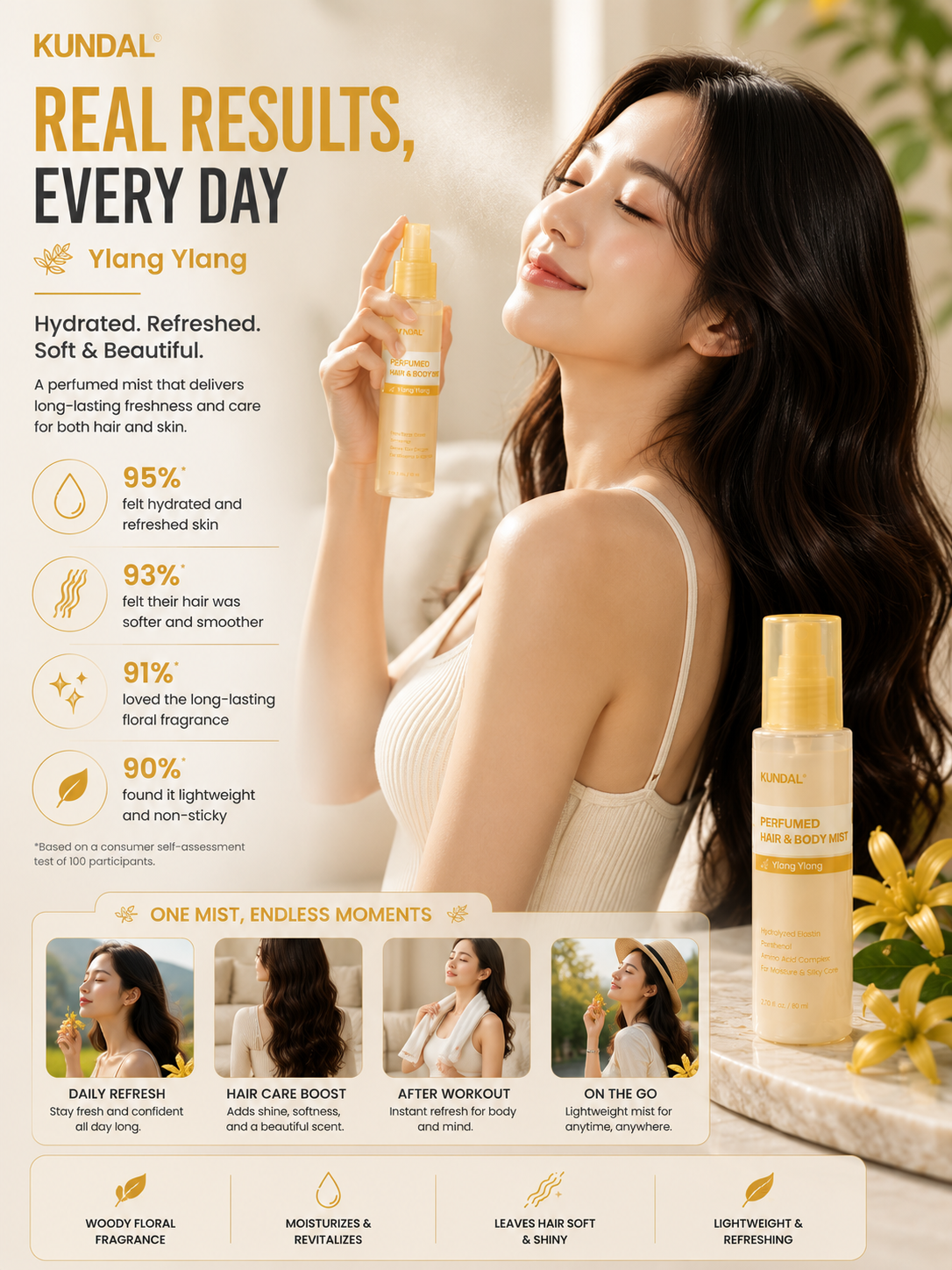 KUNDAL Hair & Body Mist 80ml - Ylang Ylang