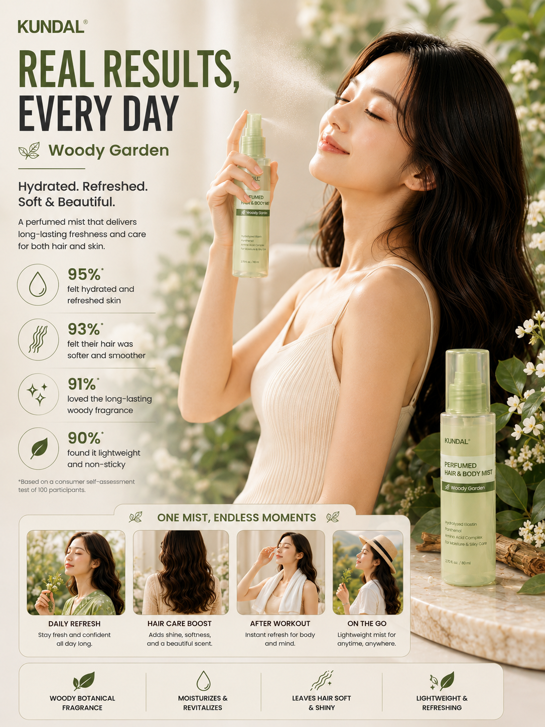 KUNDAL Hair & Body Mist 80ml - Woody Garden