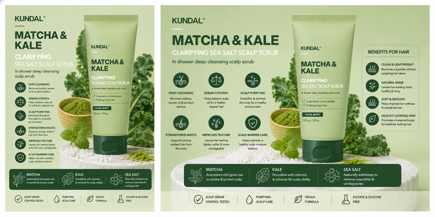 KUNDAL Matcha & Kale Clarifying Sea Salt Scalp Scrub 200g - Herb Mint