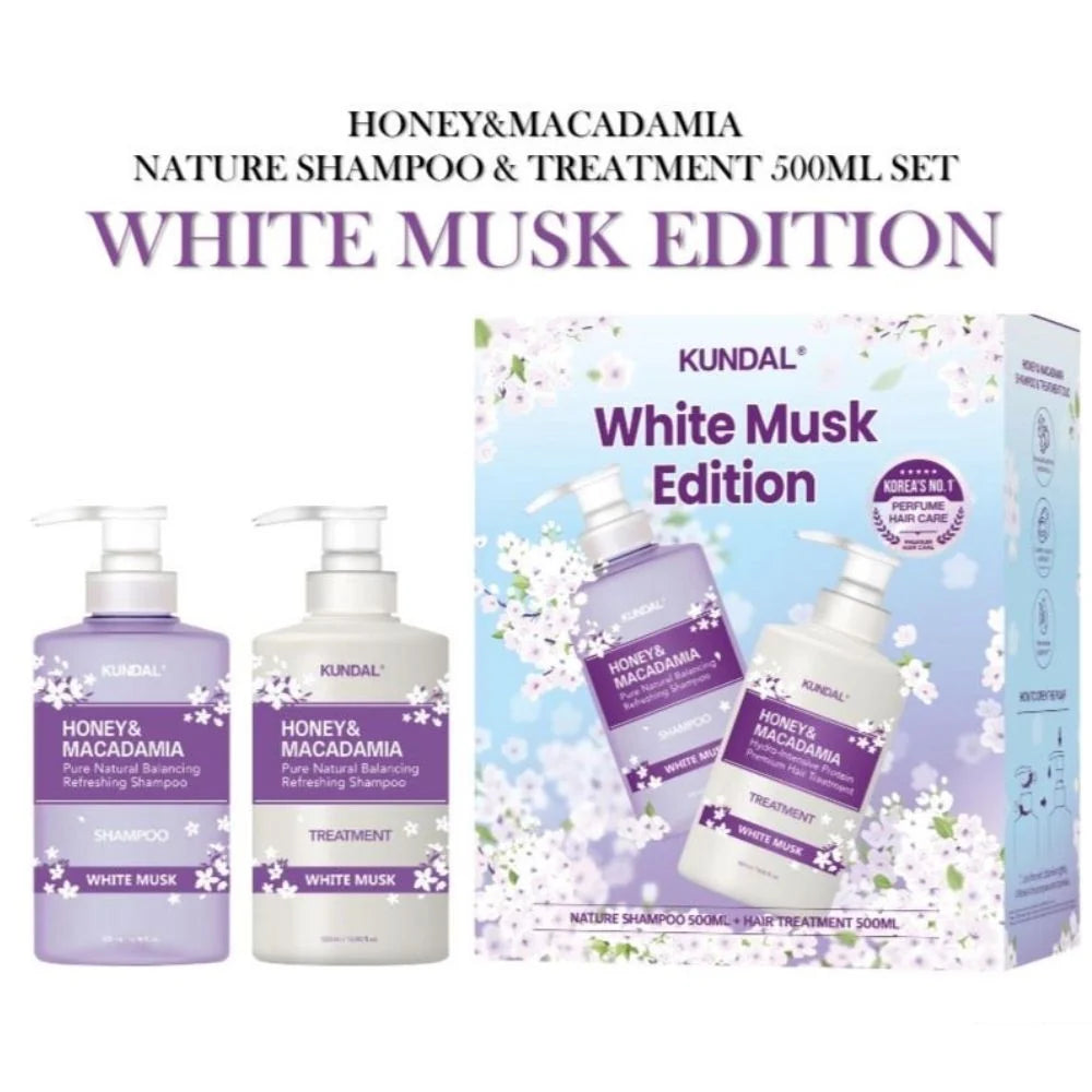 KUNDAL White Musk Edition - Honey & Macadamia Shampoo 500ml & Treatment 500ml - White Musk