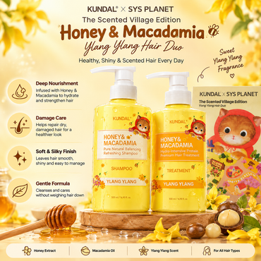 KUNDAL Sys Planet Edition - Honey & Macadamia Shampoo 500ml +treatment 500ml - Ylang Ylang
