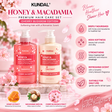 KUNDAL Cherry Blossom Edition - Honey & Macadamia Shampoo 500ml +treatment 500ml - Cherry Blossom