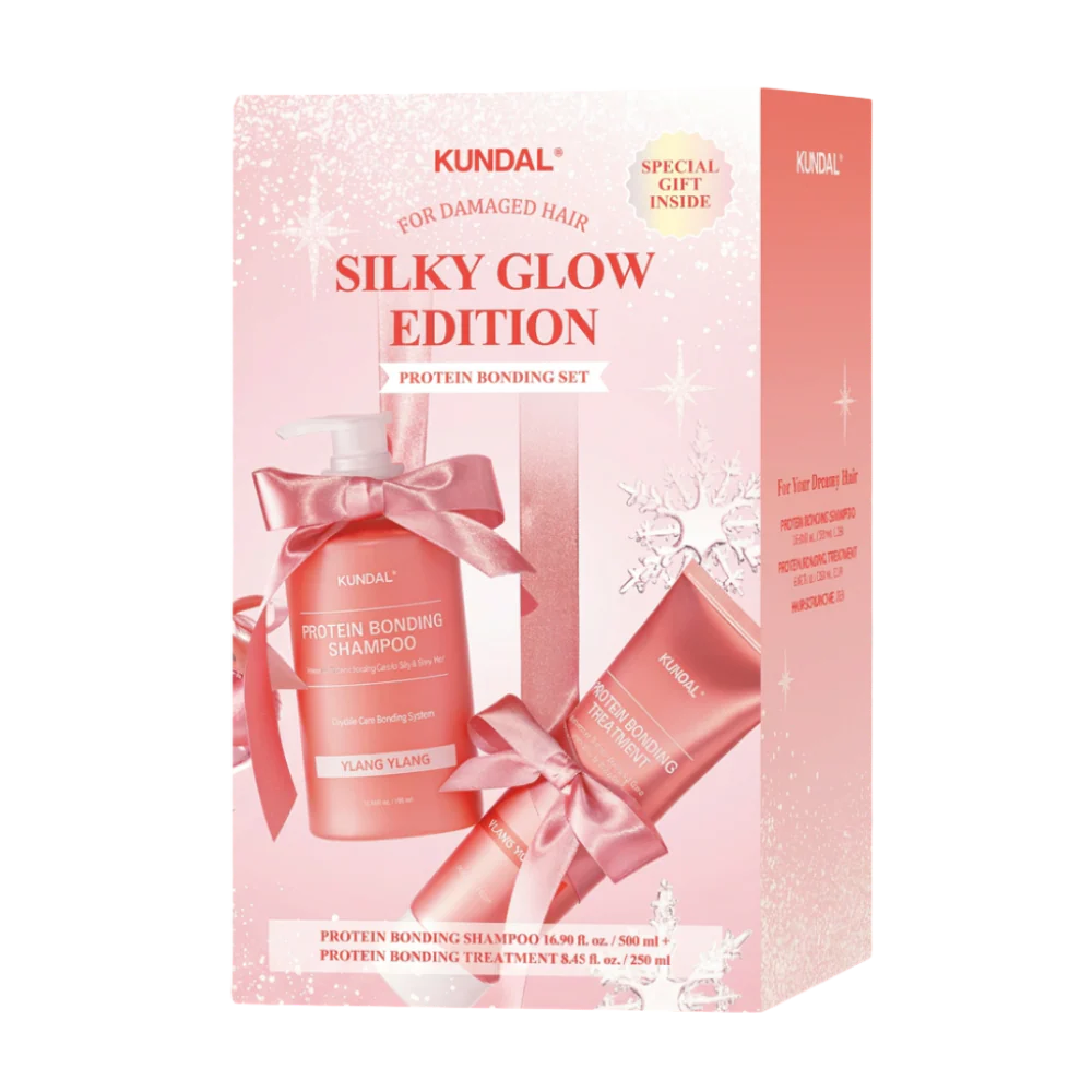 KUNDAL Holiday Silk Glow Edition - Protein Bonding Care Shampoo 500ml + Treatment 250ml + Hair Scrunchie - Ylang Ylang