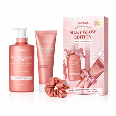 KUNDAL Holiday Silk Glow Edition - Protein Bonding Care Shampoo 500ml + Treatment 250ml + Hair Scrunchie - Ylang Ylang