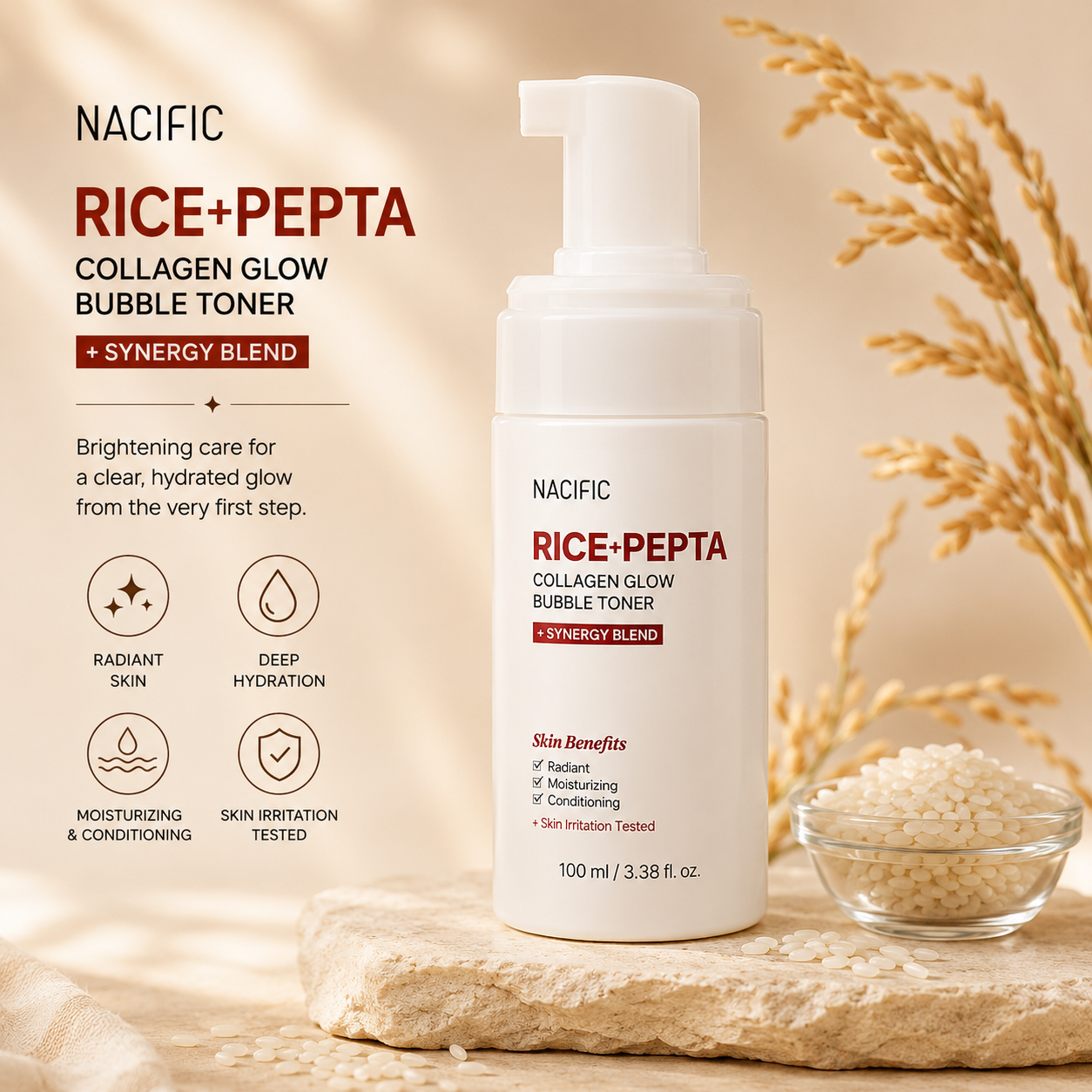 NACIFIC Rice Pepta Collagen Glow Bubble Toner 100ml