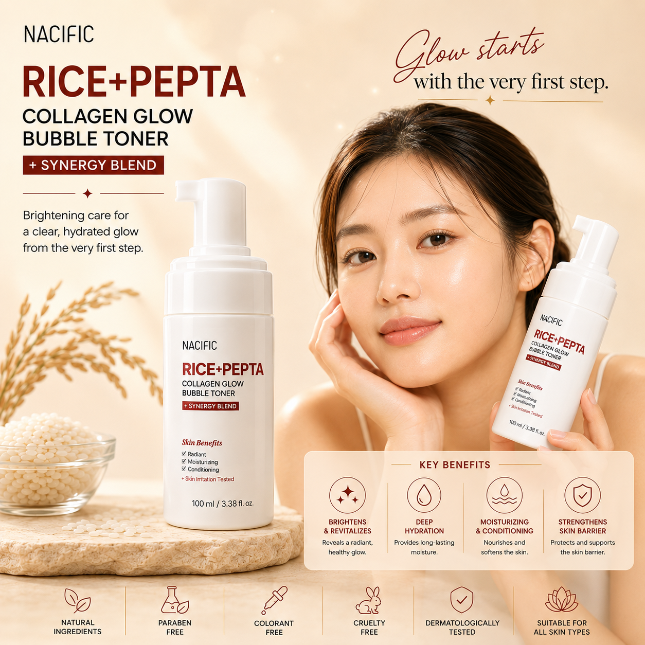 NACIFIC Rice Pepta Collagen Glow Bubble Toner 100ml