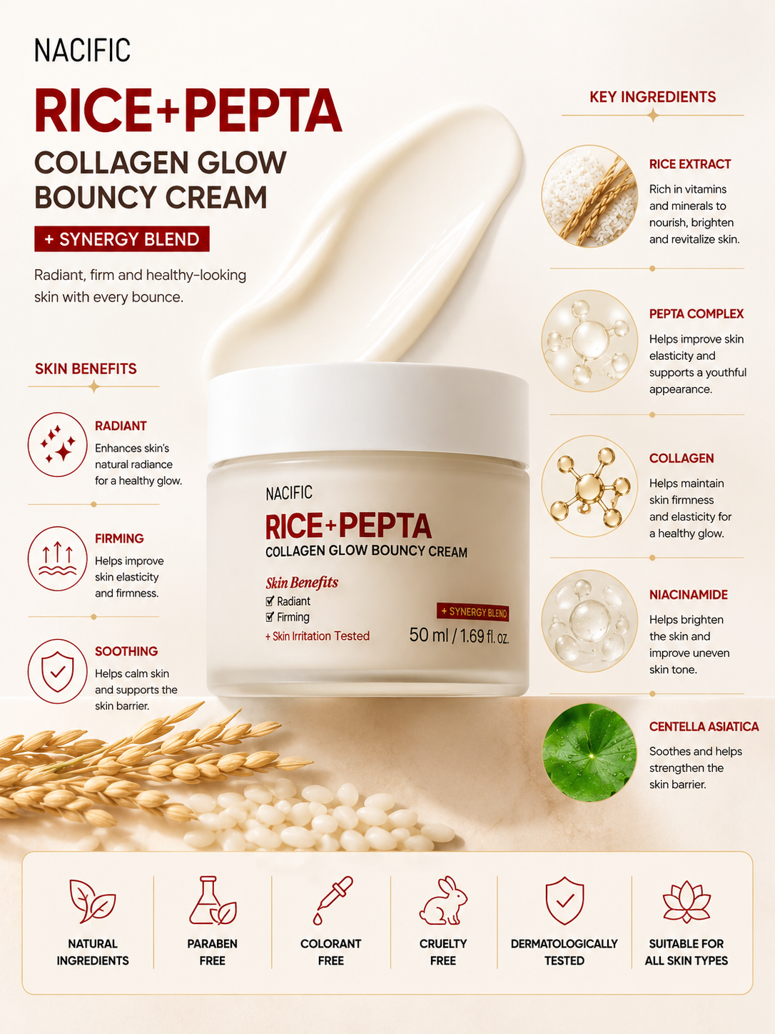 NACIFIC Rice Pepta Collagen Glow Bouncy Cream 50ml