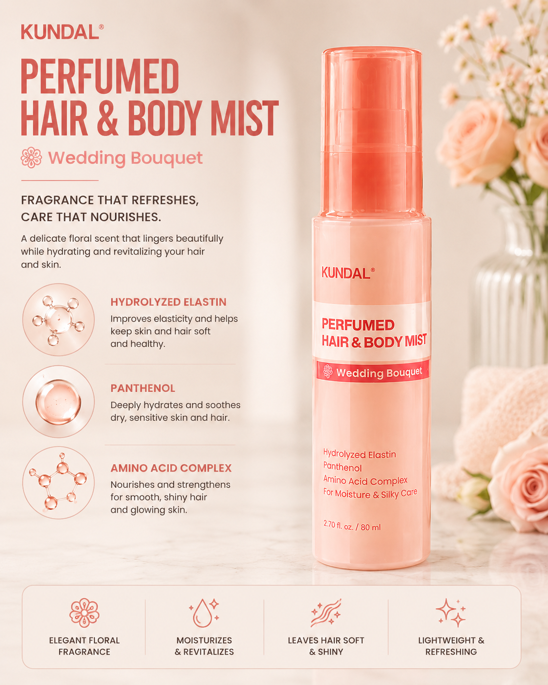 KUNDAL Hair & Body Mist 80ml - Wedding Bouquet
