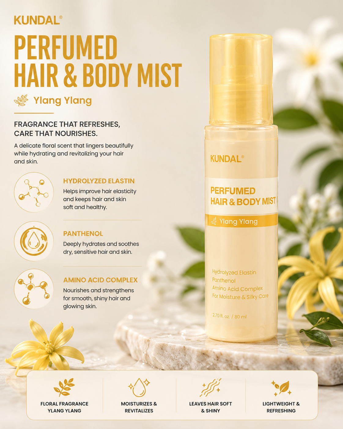 KUNDAL Hair & Body Mist 80ml - Ylang Ylang