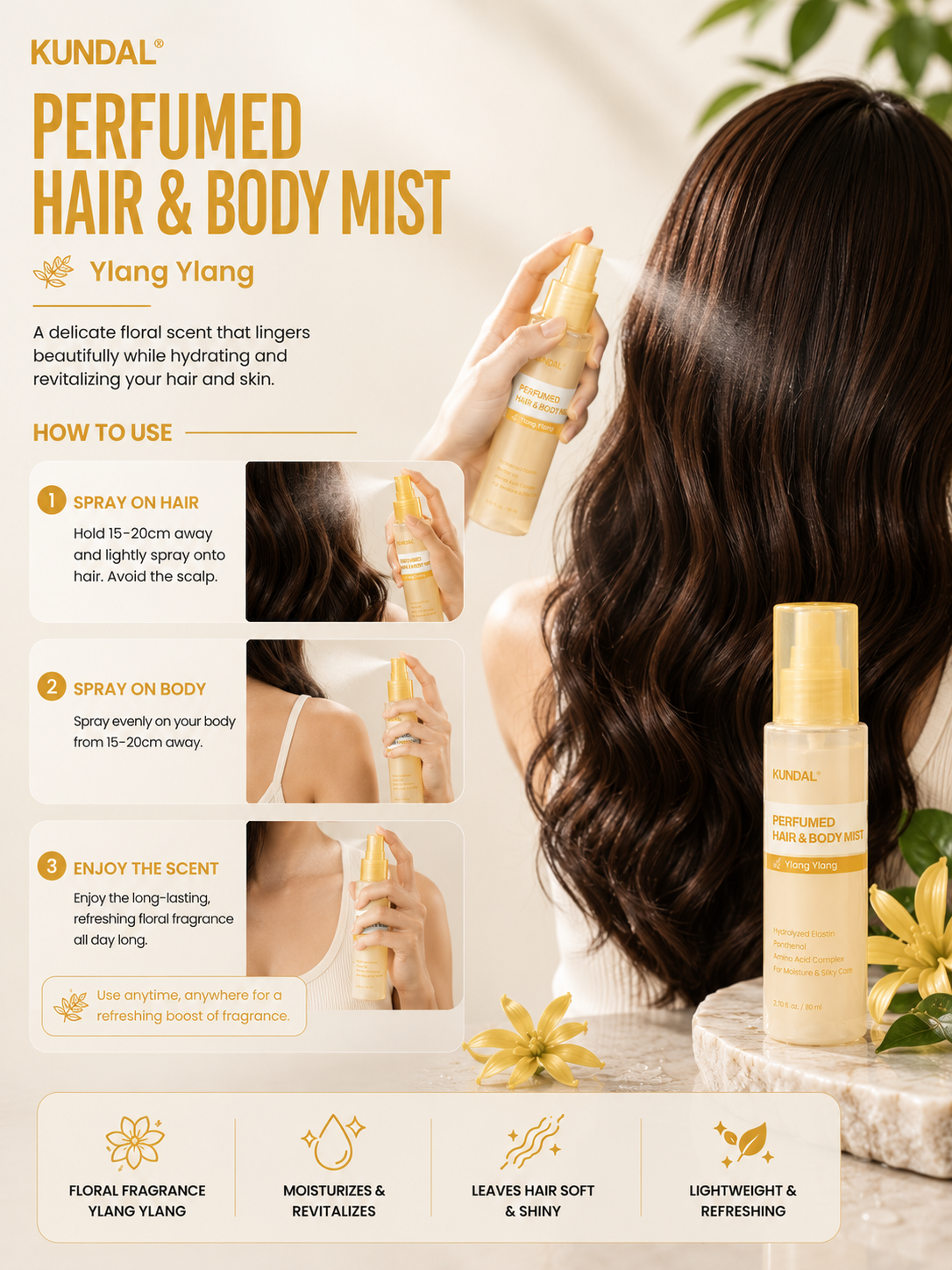 KUNDAL Hair & Body Mist 80ml - Ylang Ylang