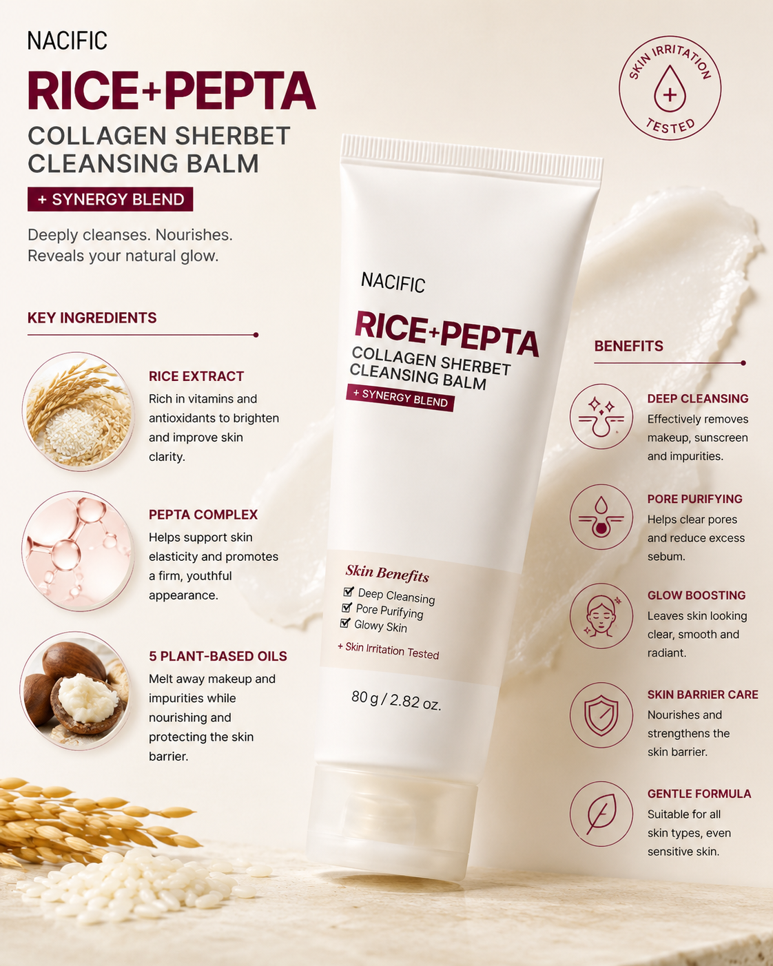 NACIFIC Rice Pepta Collagen Sherbet Cleansing Balm 80g