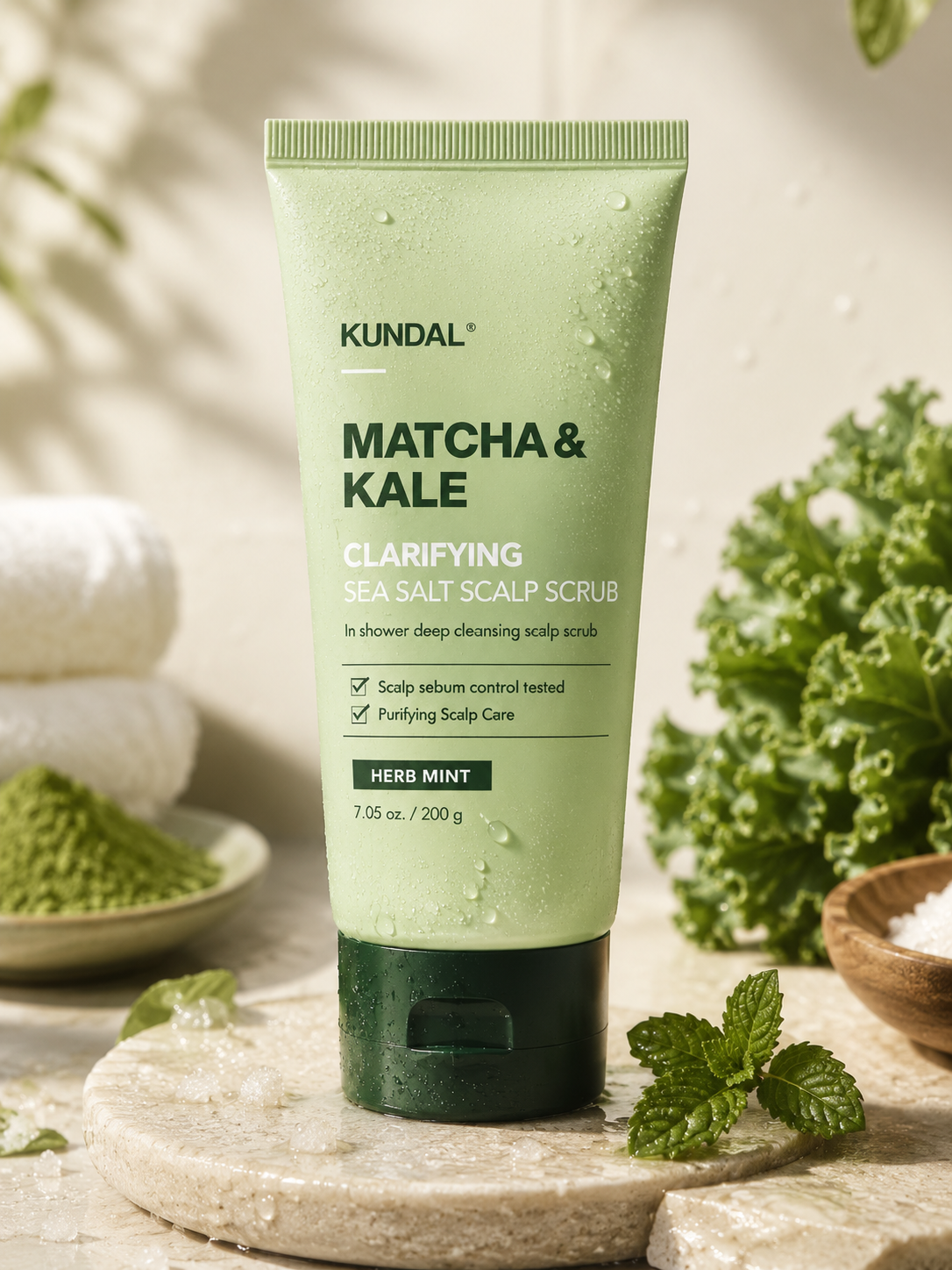 KUNDAL Matcha & Kale Clarifying Sea Salt Scalp Scrub 200g - Herb Mint
