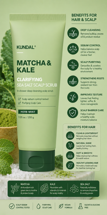 KUNDAL Matcha & Kale Clarifying Sea Salt Scalp Scrub 200g - Herb Mint