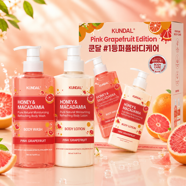 KUNDAL Pink Grapefruit Edition - Honey & Macadamia Body Wash 500ml & Lotion 500ml - Pink Grapefruit