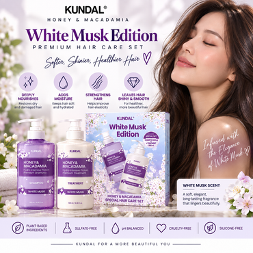 KUNDAL White Musk Edition - Honey & Macadamia Shampoo 500ml & Treatment 500ml - White Musk