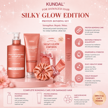 KUNDAL Holiday Silky Glow Edition - Protein Bonding Shampoo 500ml + Treatment 250ml - Violet Muguet