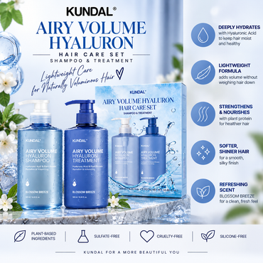 KUNDAL Airy Volume Hyaluron Hair Care Set Shampoo 300ml +treatment 300ml - Blossom Breeze