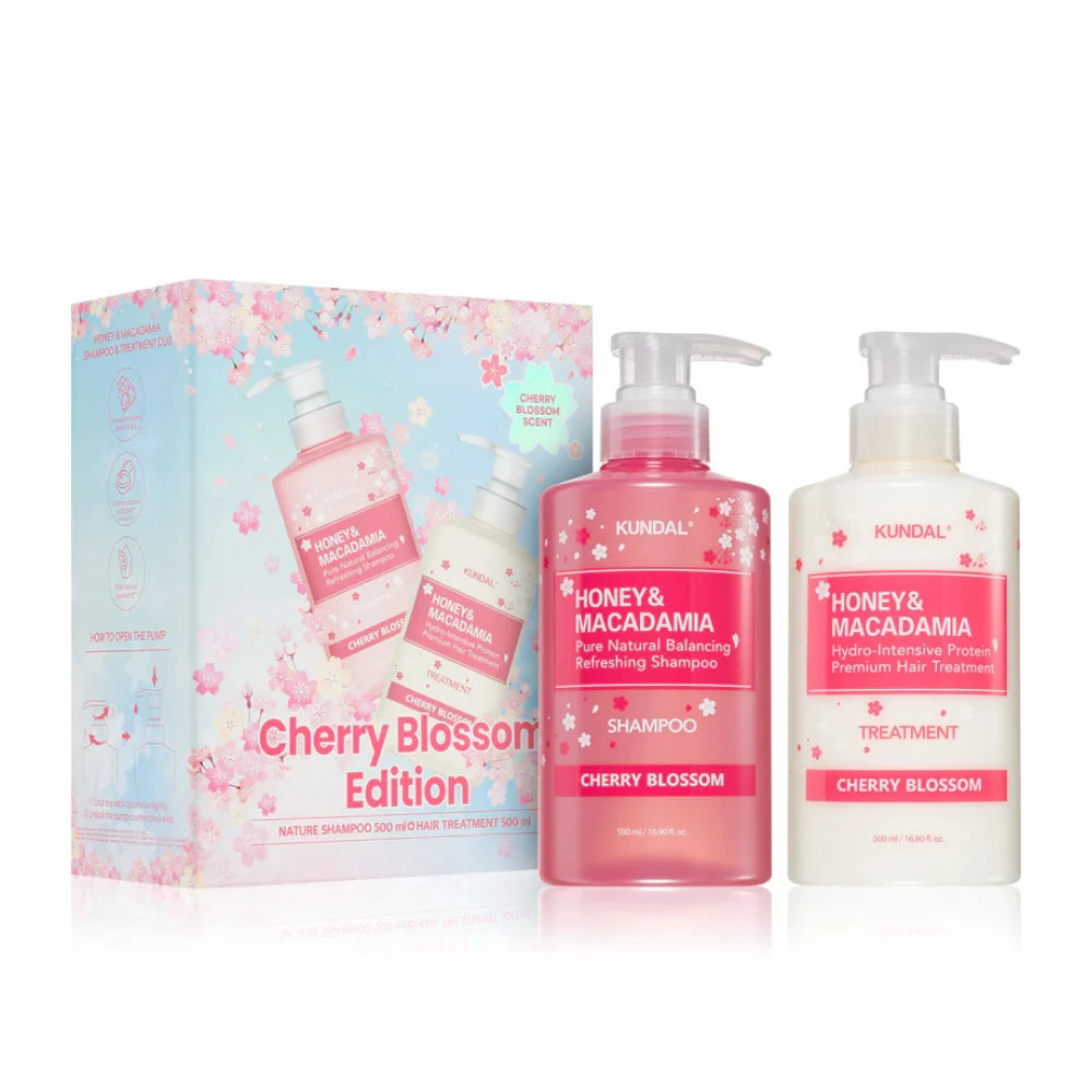 KUNDAL Cherry Blossom Edition - Honey & Macadamia Shampoo 500ml +treatment 500ml - Cherry Blossom