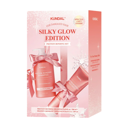 KUNDAL Holiday Silk Glow Edition - Protein Bonding Care Shampoo 500ml + Treatment 250ml + Hair Scrunchie - Ylang Ylang